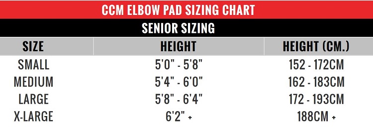 Ccm Elbow Pads Size Chart