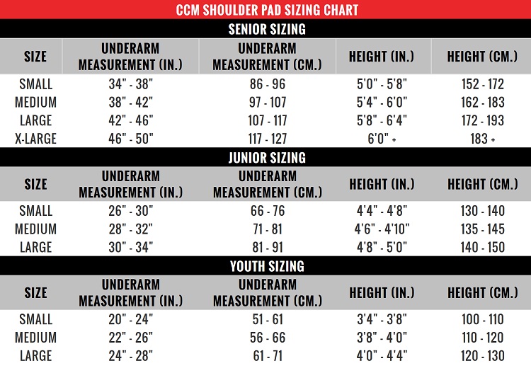 Youth Shoulder Pads Size Chart